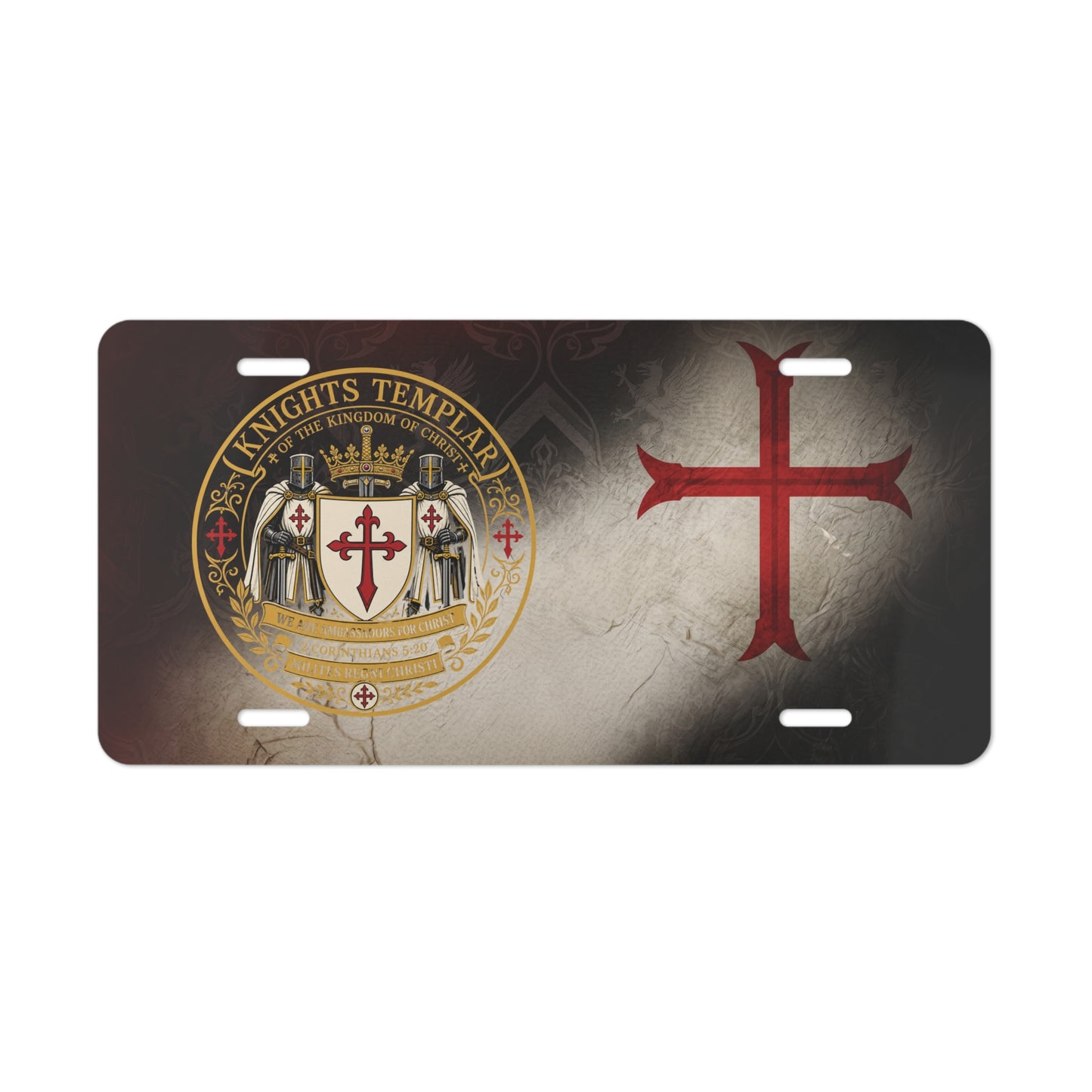 Knights Templar Cross Aluminum Vanity Plate — Medieval Crest License Tag