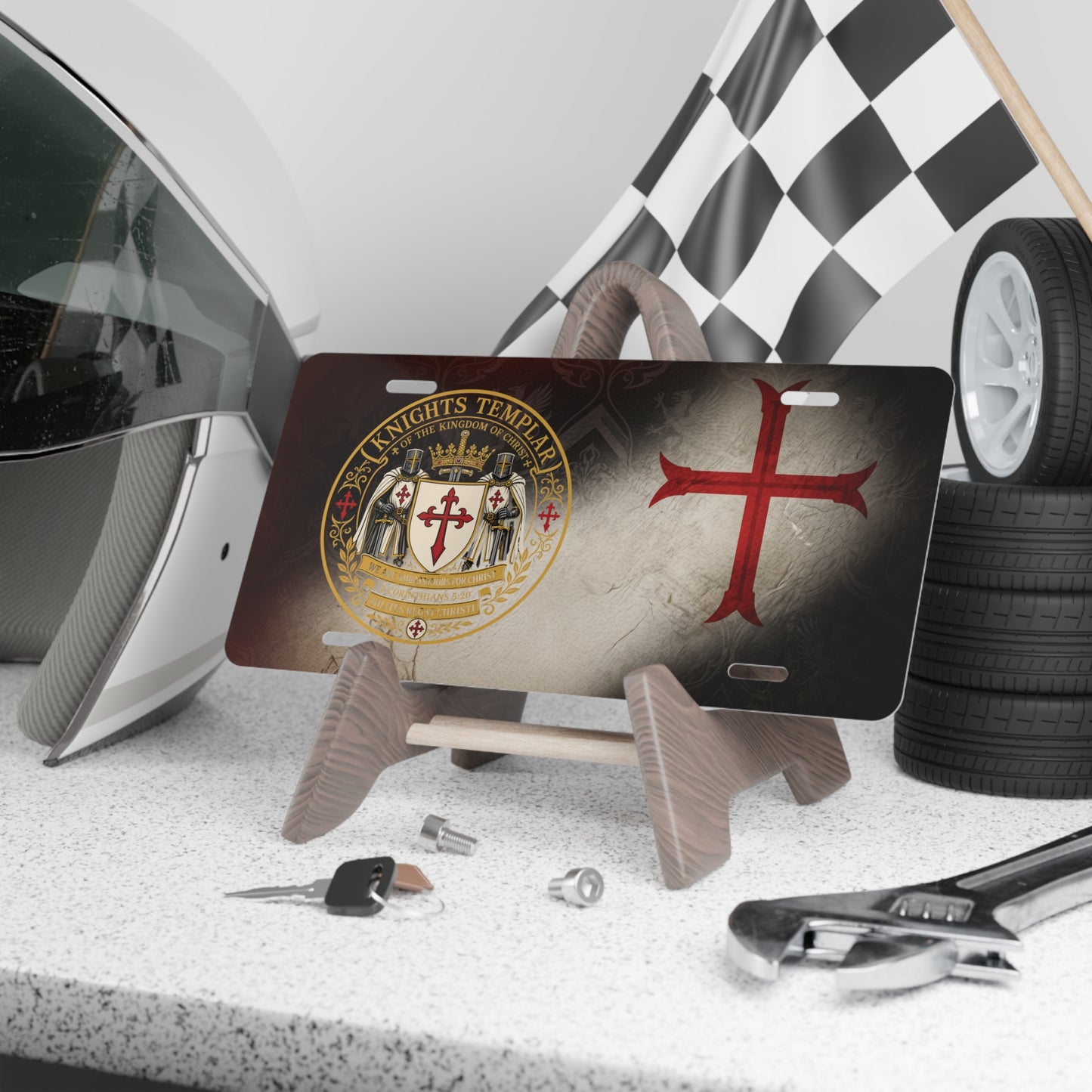 Knights Templar Cross Aluminum Vanity Plate — Medieval Crest License Tag