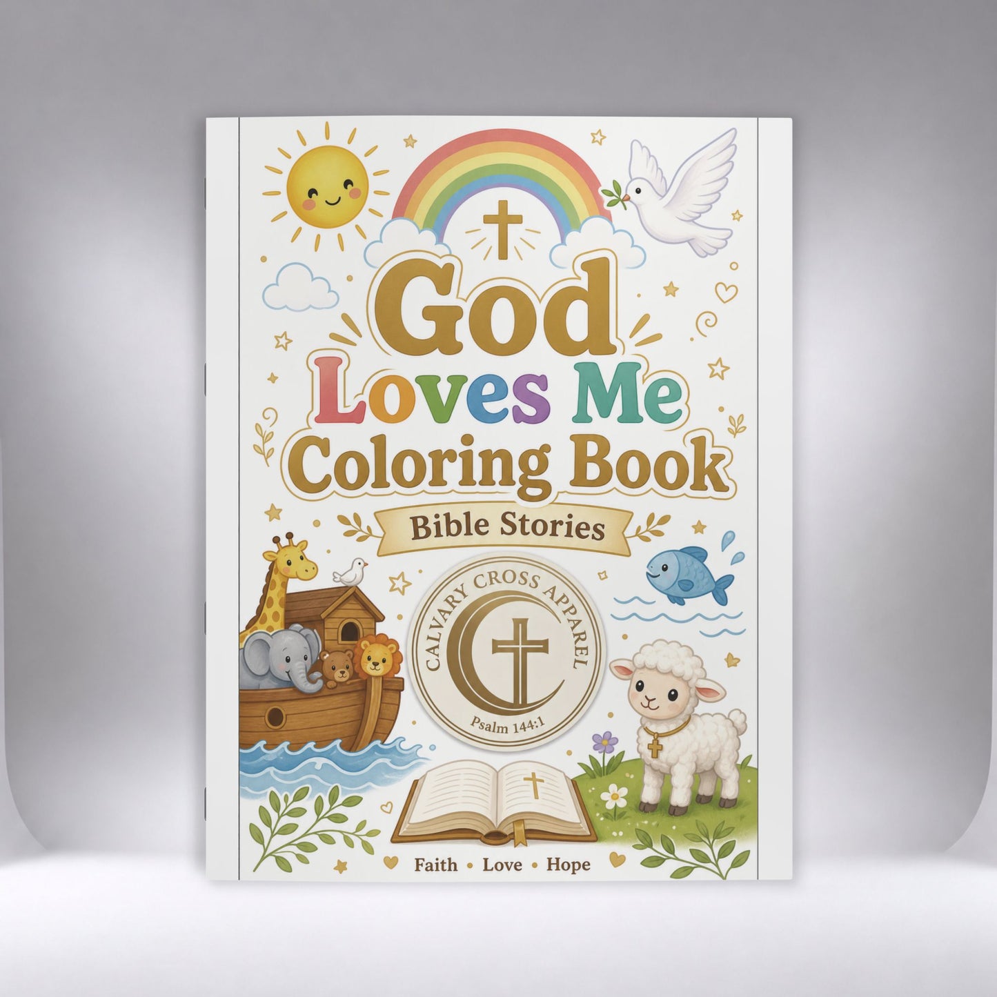 Calvery Cross Apparel "God Loves Me" Coloring Book — Christian Bible Stories Kids Book